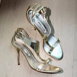 Manolo Blahnik Silver Strappy Heels 40